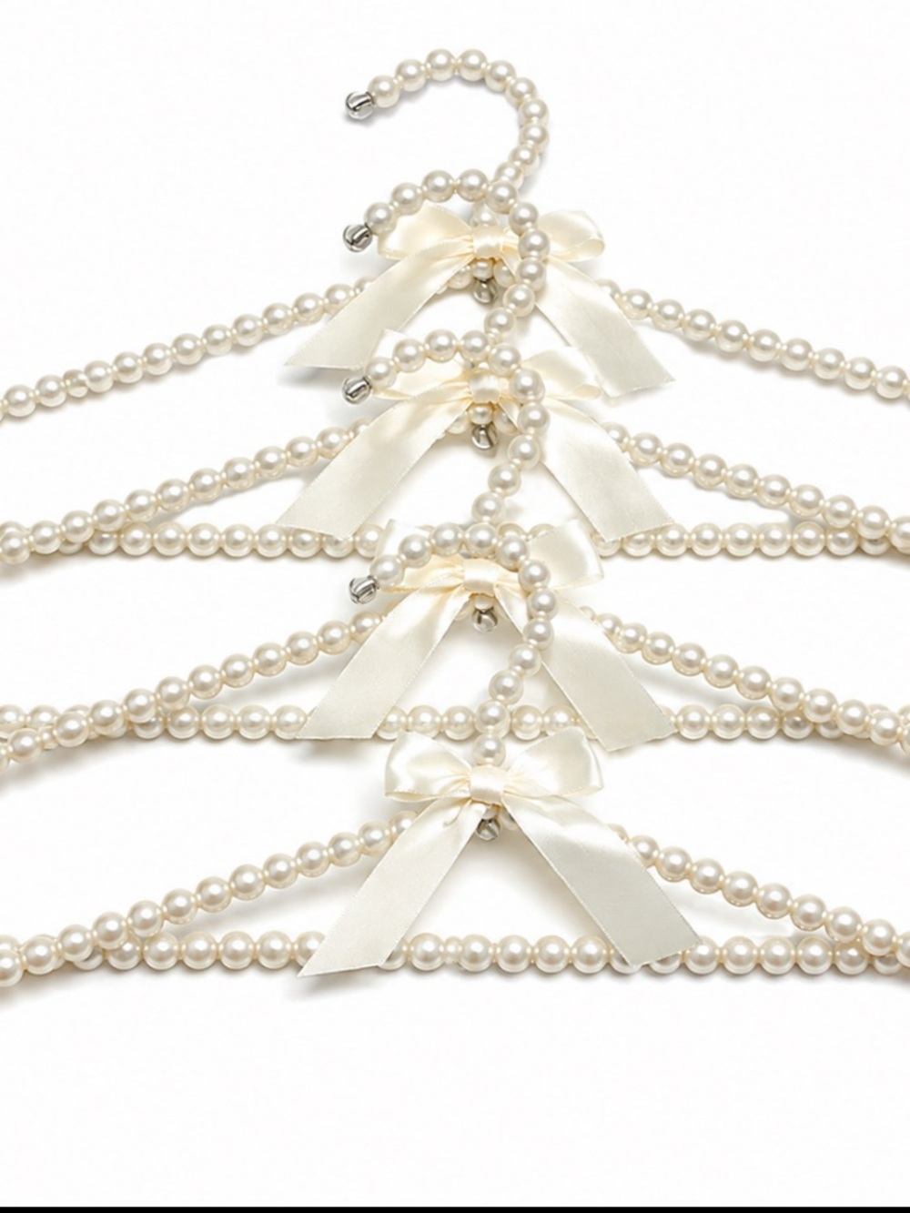 Source Unknown Pearl Bead Hangers with Satin Ivory Bows (Set of 4)